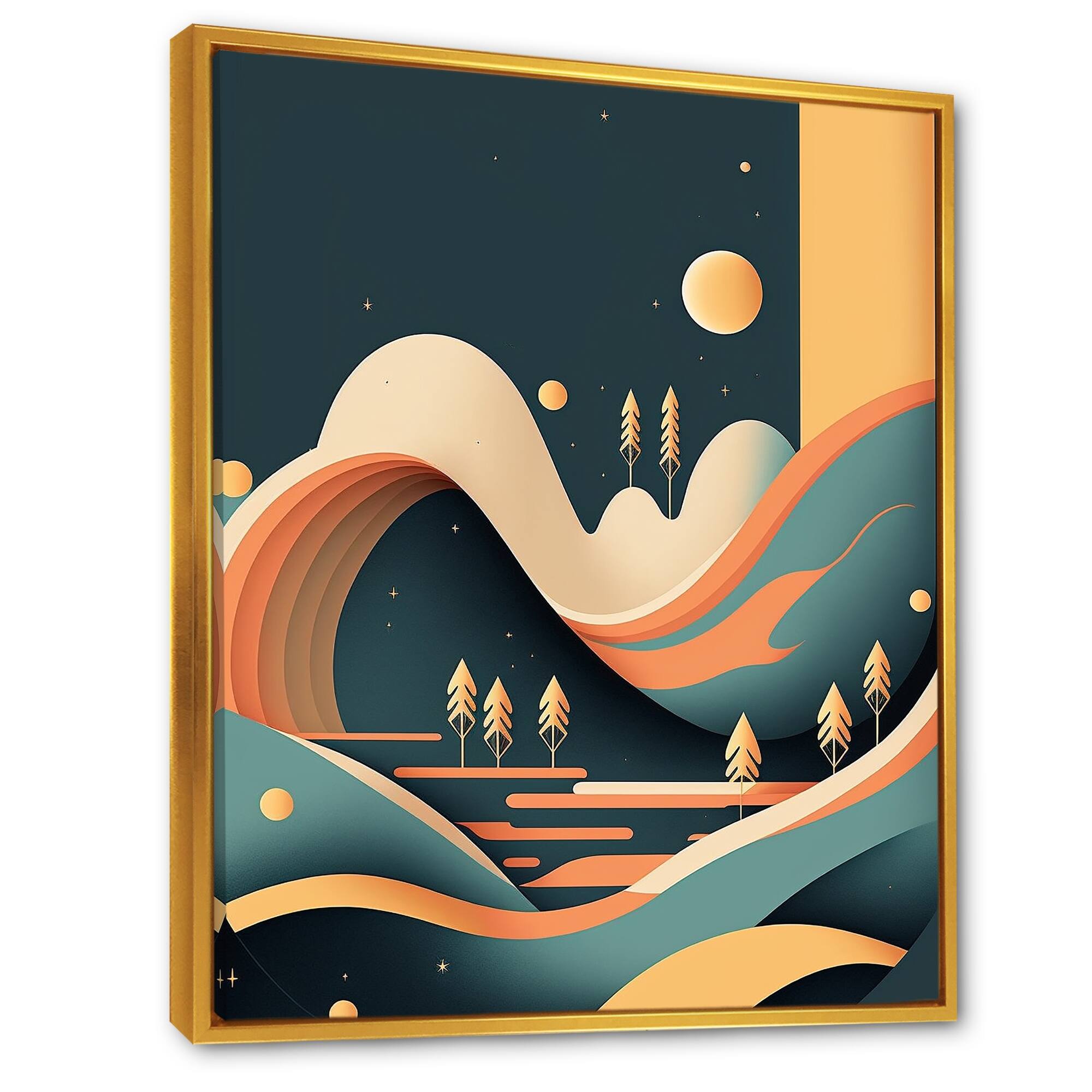 Designart "Full Moon Mountain Serenity VI" Landscape Mountains Framed